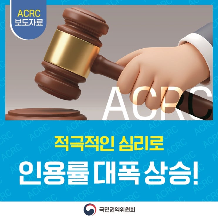 ACRC 보도자료 ACRC 적극적인 심리로 인용률 대폭 상승! 국민권익위원회