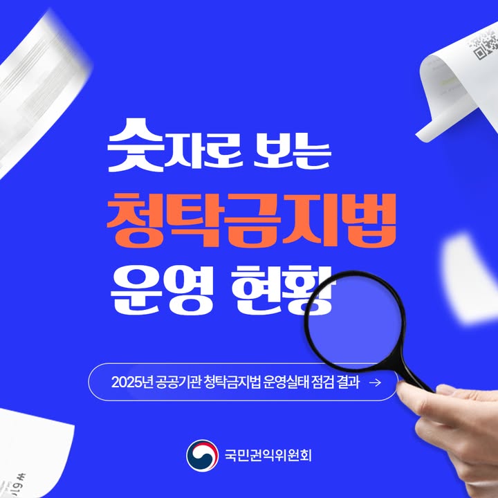 숫자로 보는 청탁금지법 운영 현황 2025년 공공기관 청탁금지법 운영실태 점검 결과 → 
국민권익위원회