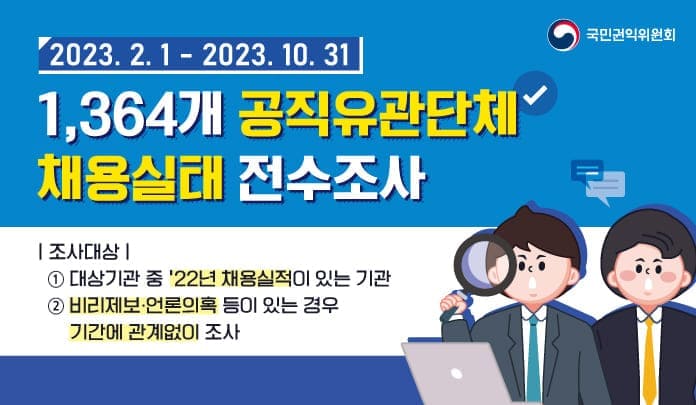1,364개 공직유관단체 채용실태 전수조사 실시